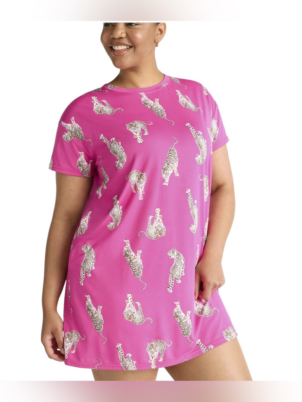 Joyspun Women’s Size 2X-3X Hot Pink Tiger Print Nightgown Soft Pockets NWT